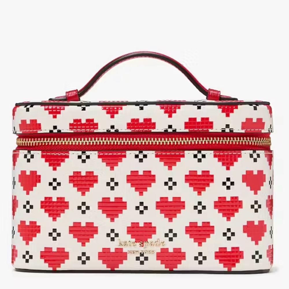 Kate Spade ♠️ NWT Devin Pixel Heart Vanity Top Handle Zip with mirror valentine